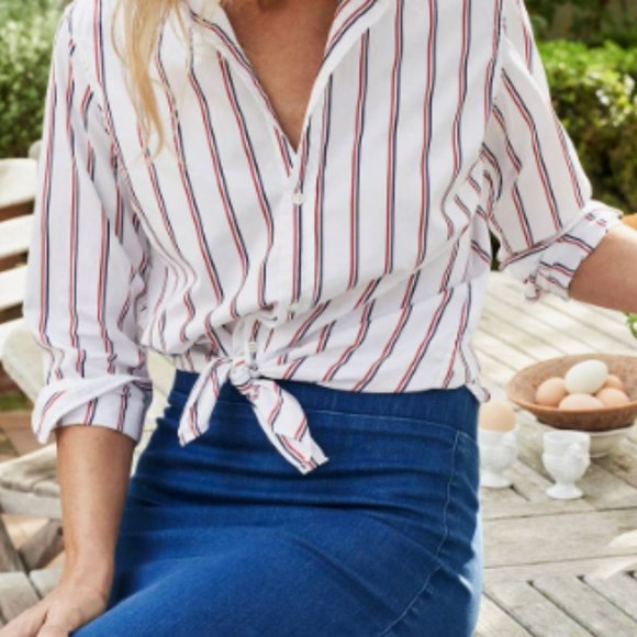 Frank & Eileen Tops - FRANK & EILEEN "FRANK" cut linen-blend striped menswear-style shirt top blouse L